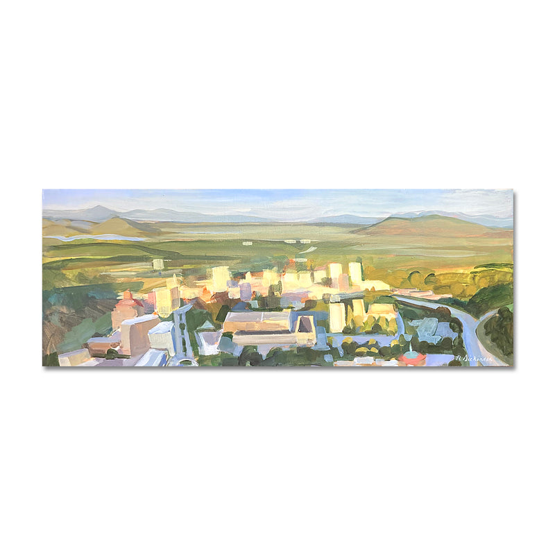 Asheville At Dawn 9X24 Acrylic On Wood