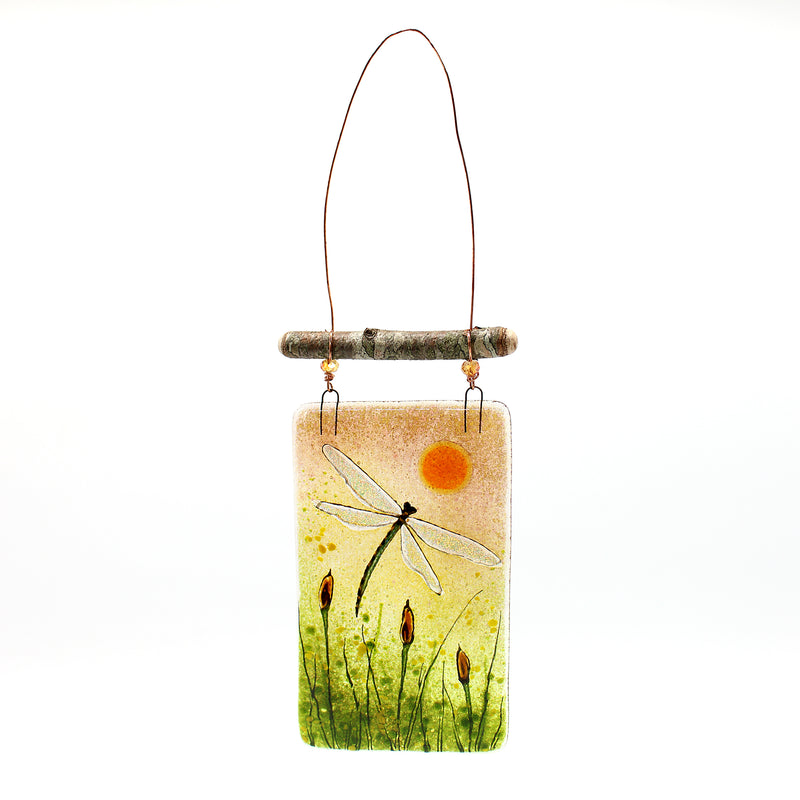 Dragonfly & Cattails Fused Glass