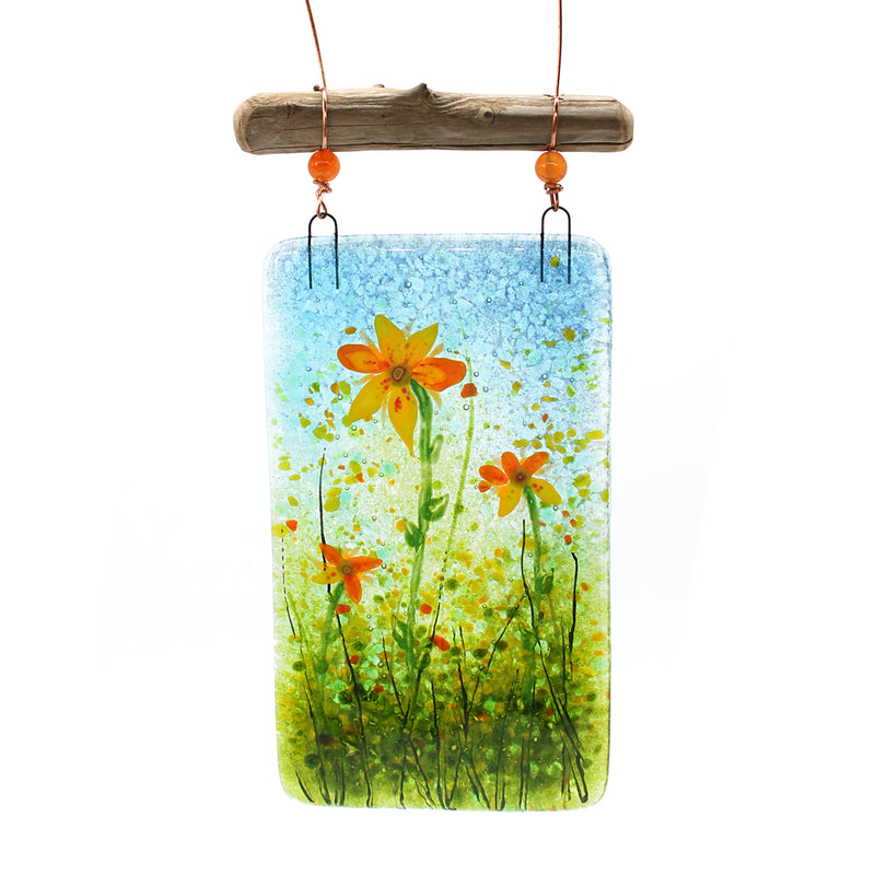 Orange Flowers Fused Glass