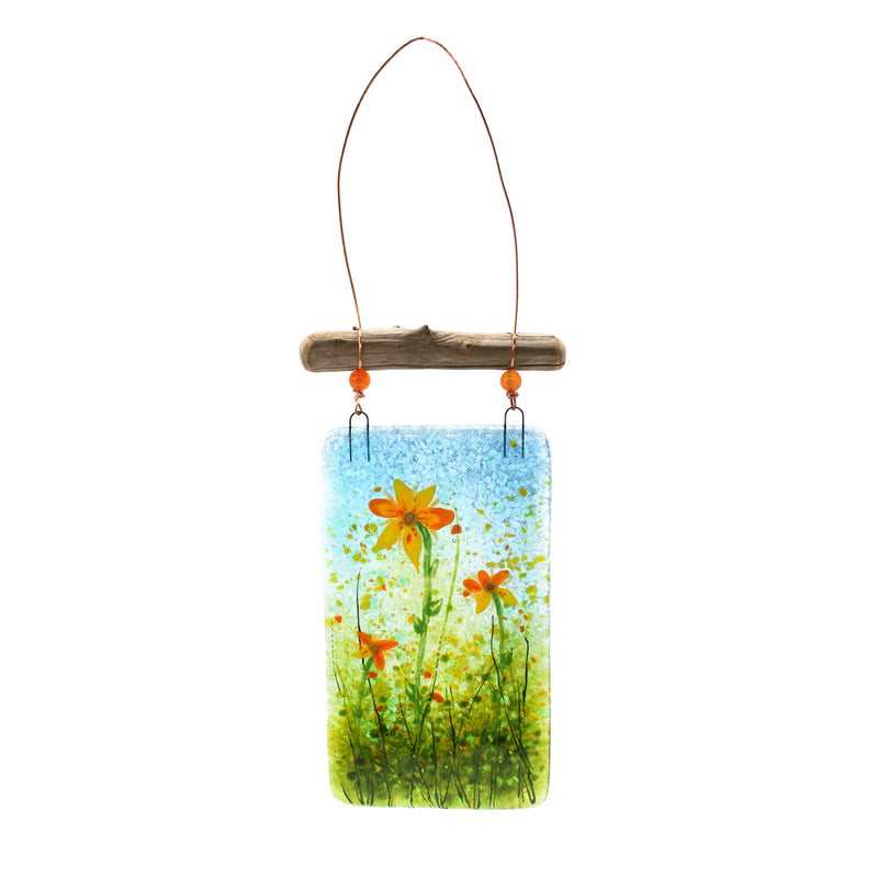 Orange Flowers Fused Glass