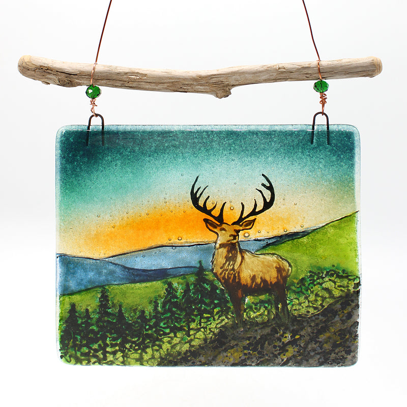 Mountains With Deer Fused Glass