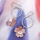 Large Copper Flower On Circle Dangle Earrings