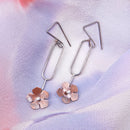 Copper Flower On Oval Dangle Earrings