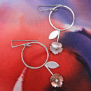 Leafy Copper Flower On Circle Dangle Earrings