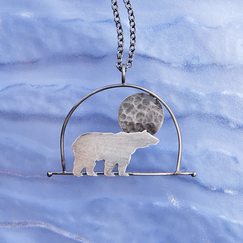 Bear With Textured Moon Necklace