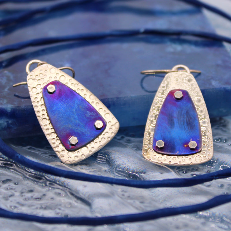 Riveted Titanium On Silver Earrings