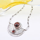 Necklace With Garnet and Peachbloom Pottery Cabochon