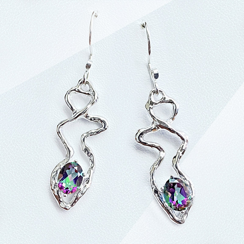 Cast Sterling Silver and Mystic Topaz Earrings