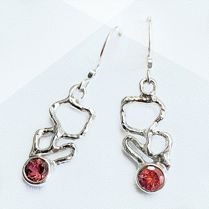 Cast Sterling Silver and Tourmaline Earrings