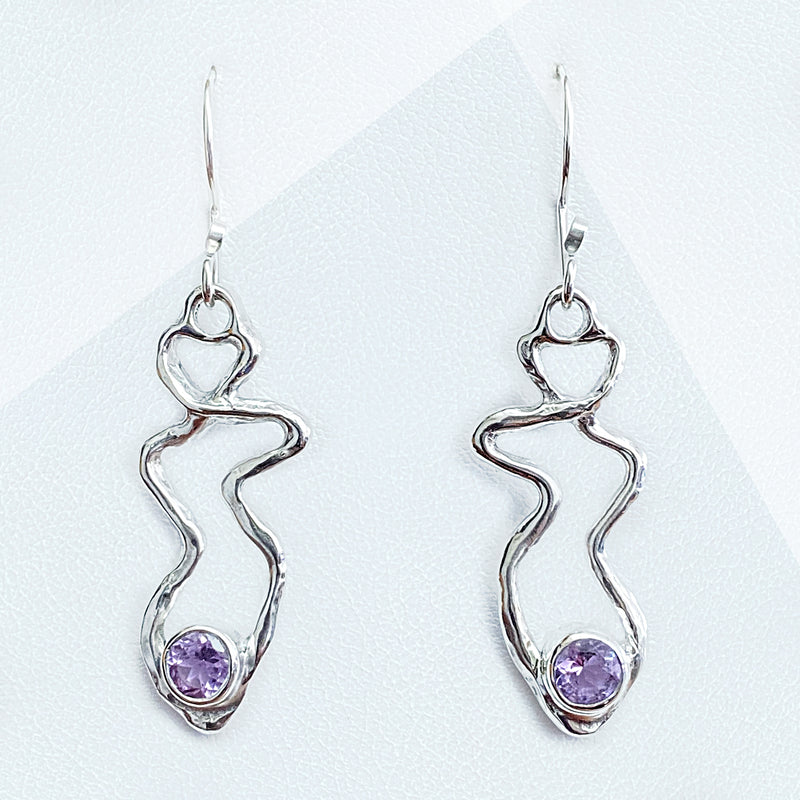 Cast Sterling Silver and Amethyst Earrings