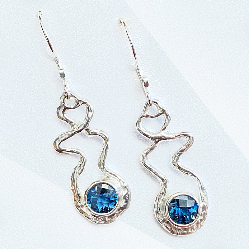 Cast Sterling Silver and London Blue Topaz Earrings