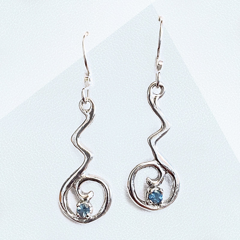 Cast Sterling Silver and Petite Aquamarine Earrings