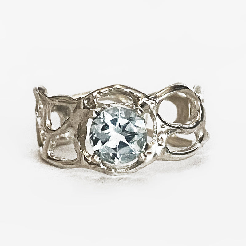 Cast Sterling Silver and Swiss Blue Topaz Ring