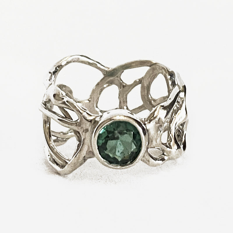 Cast Sterling Silver and Tourmaline Ring