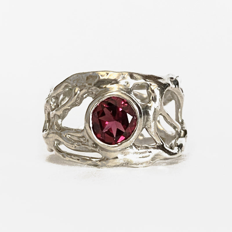 Cast Sterling Silver and Rhodolite Garnet Ring