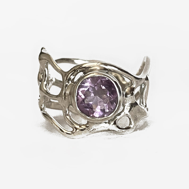 Cast Sterling Silver and Amethyst Ring