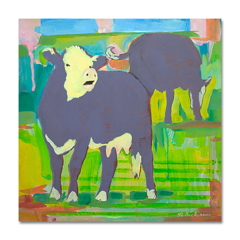 Lowing Cows II 12X12 Acrylic On Wood