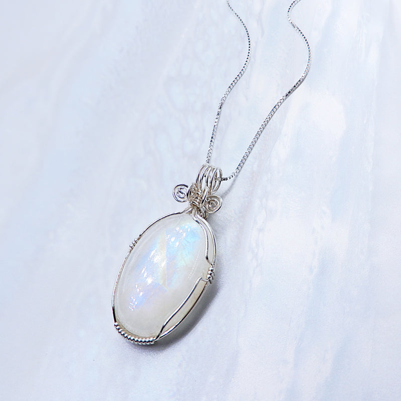 Wrapped Rainbow Moonstone Necklace