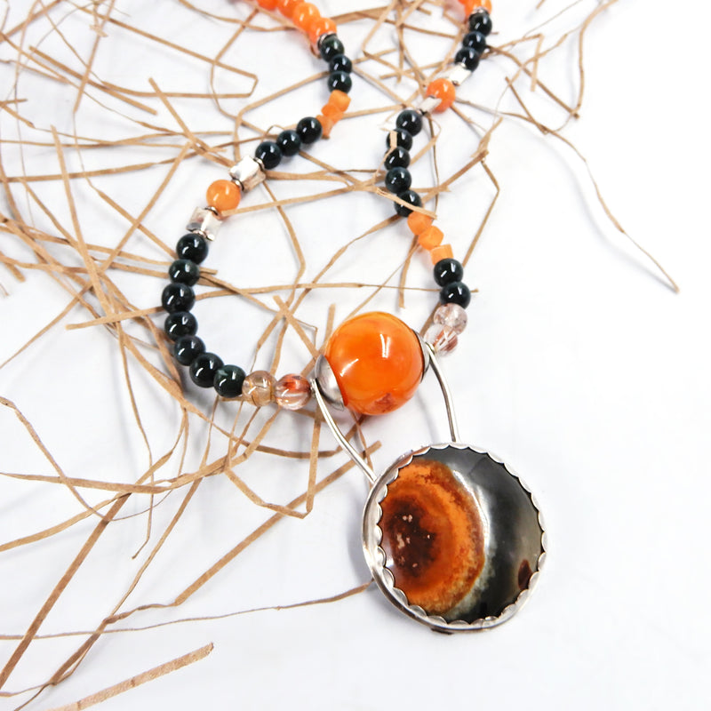 Jasper/Orange Aventurine/Amber/Quartz Necklace