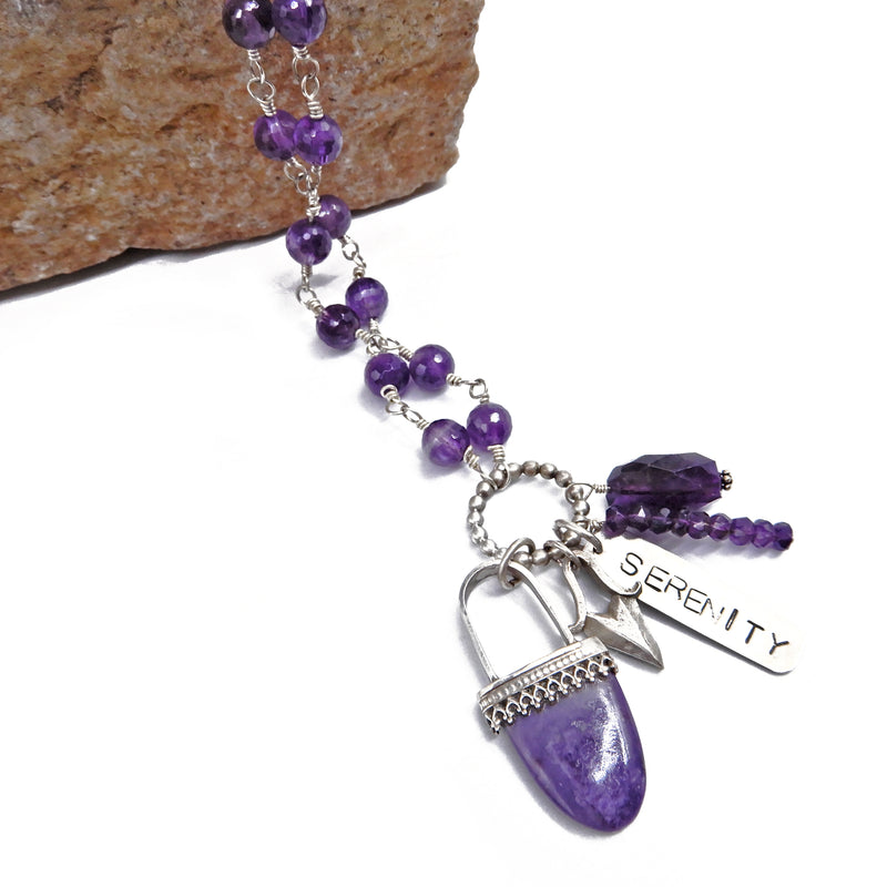 Amethyst and Sugalite Charm Necklace