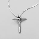 Small Oxidized Twig Cross Necklace