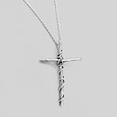 Oxidized Twist Twig Cross Necklace