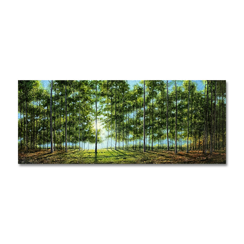 Sunrise in the Woods 24X58 Oil On Aluminum Leaf