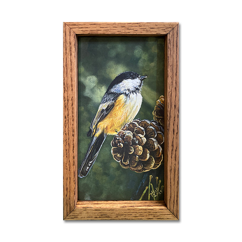 Bird With Pinecone 7X12 Acrylic On Wood