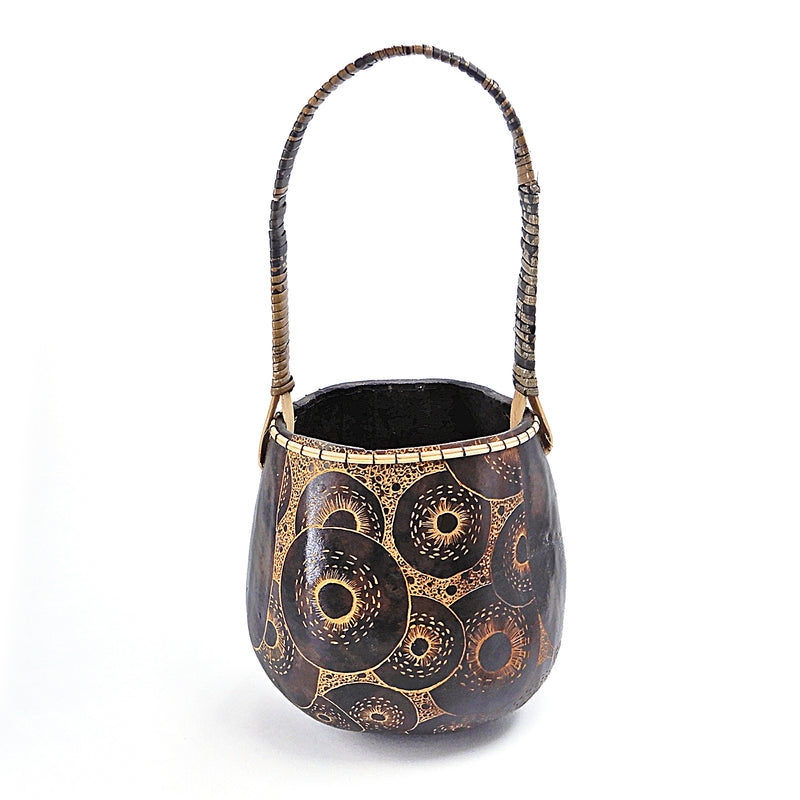 Cane Wrapped Handle Circle Basket Gourd