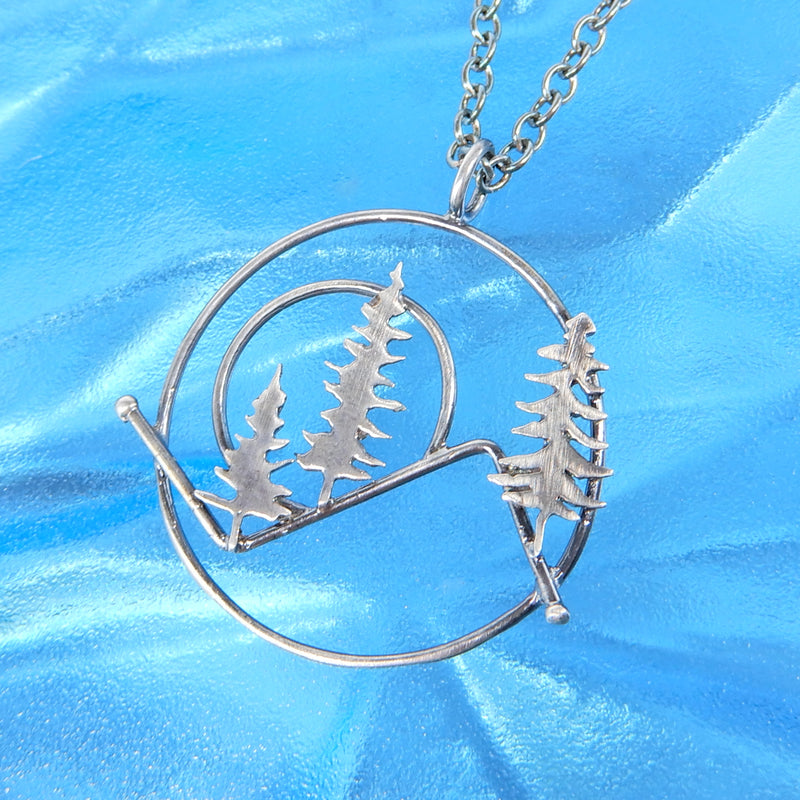 Cast Silver 3 Trees On A Mountain Necklace