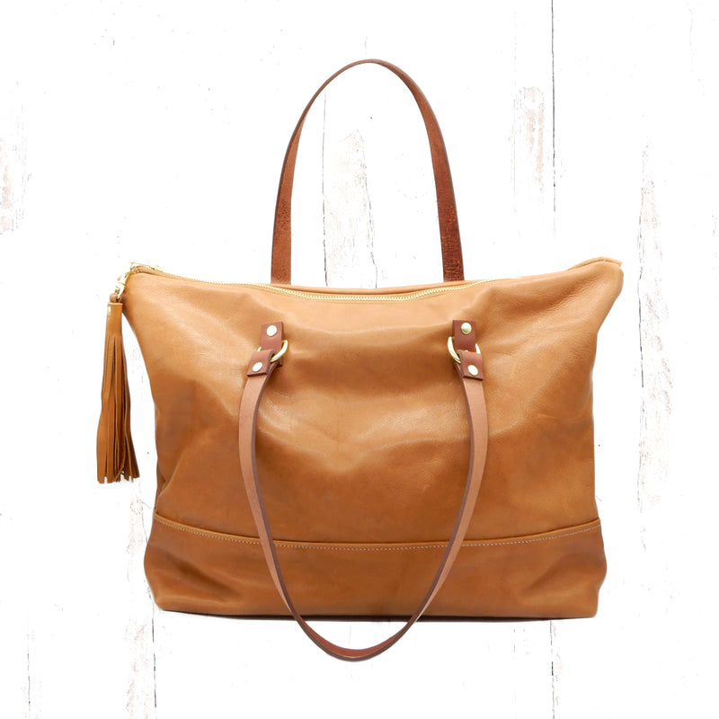 Ashlyn Zippered Tote Bag - Medium Brown Leather