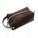 Mini Dopp Kit Makeup Bag - Dark Brown Natural Cowhide