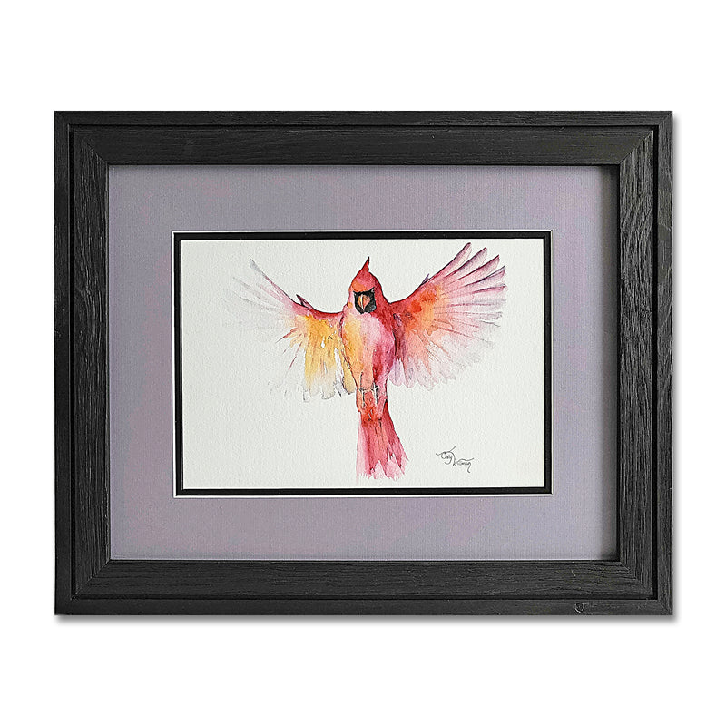 Northern Cardinal in Flight 18X22 Watercolor