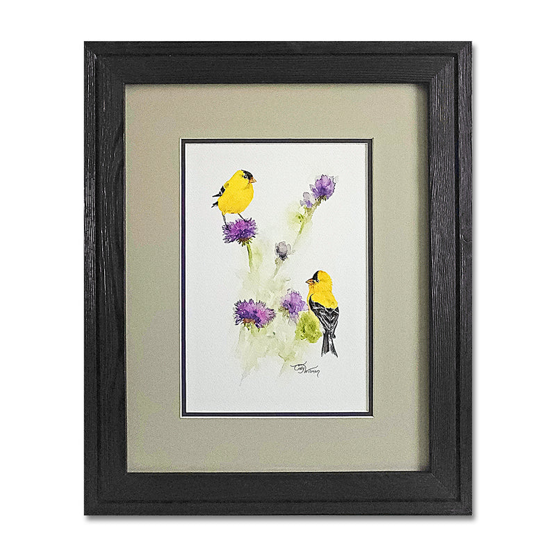 American Goldfinches On Thistle 18X22 Watercolor