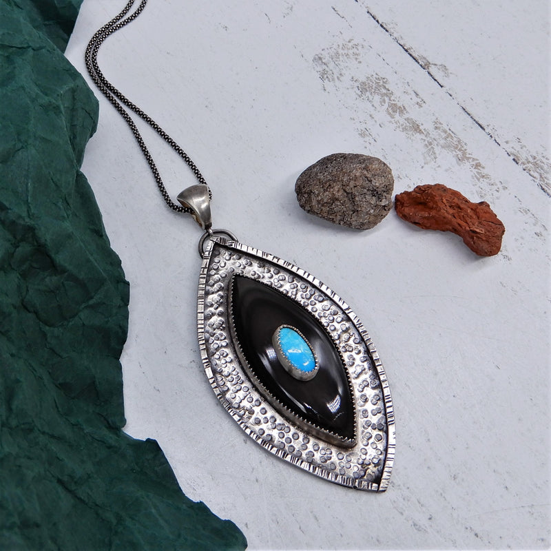 Black Stone and Turquoise Pendant Necklace