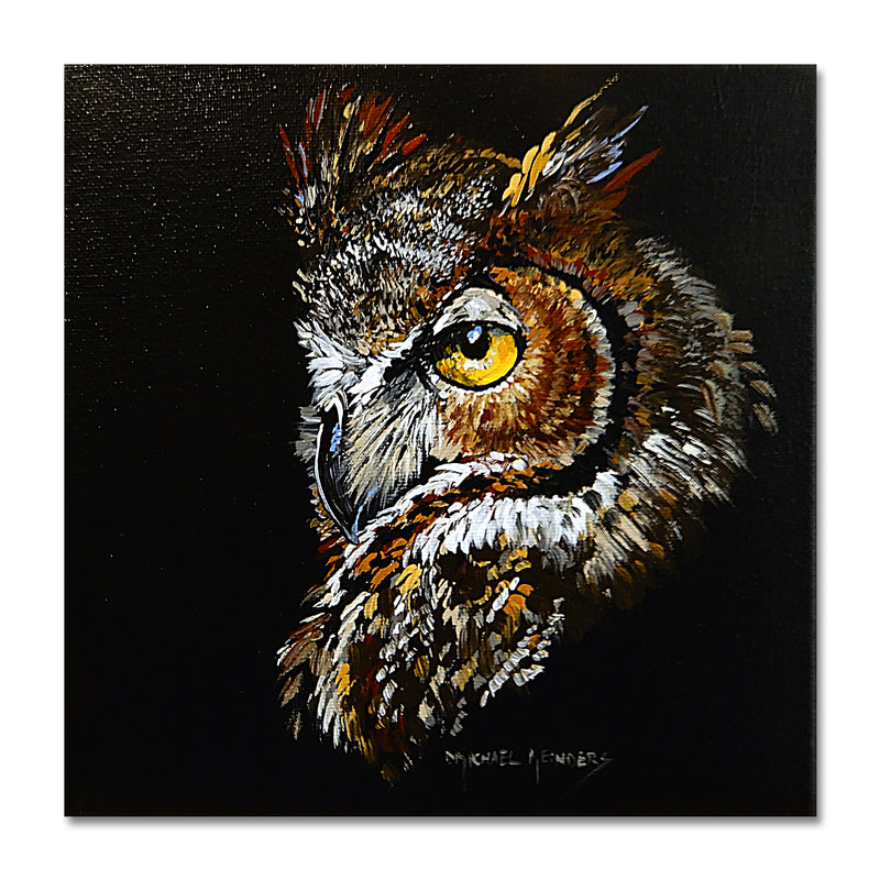 Great-horned Owl/ Black Background 8X8 Acrylic On Canvas
