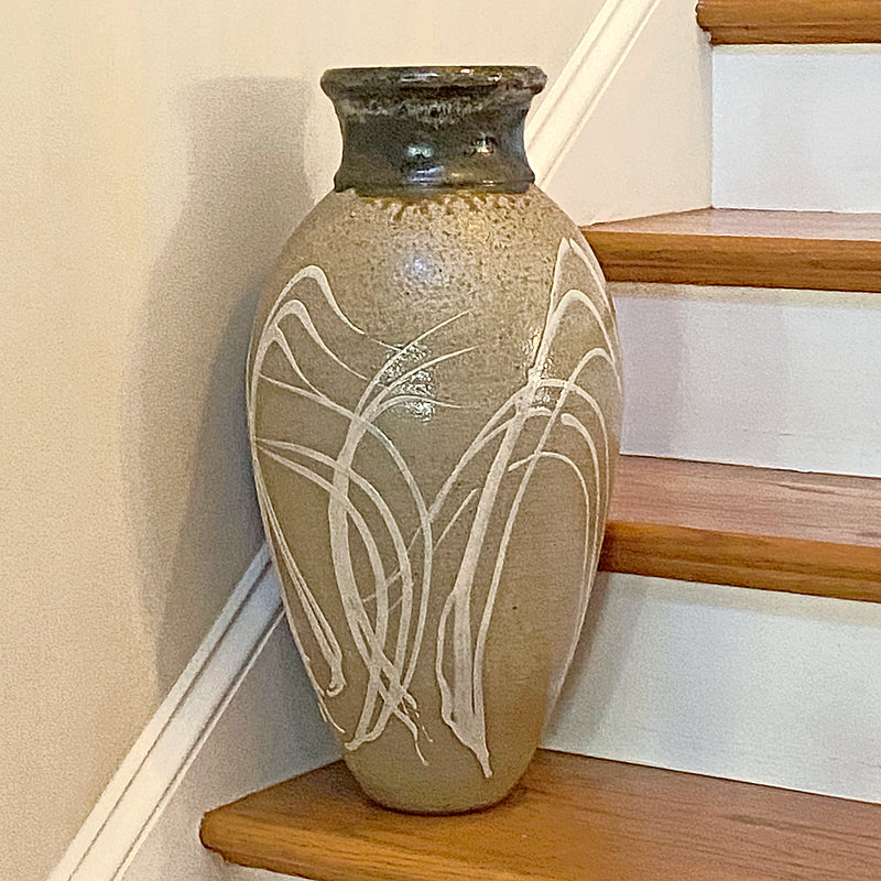 Extra Large Tan/White Embellished Vase
