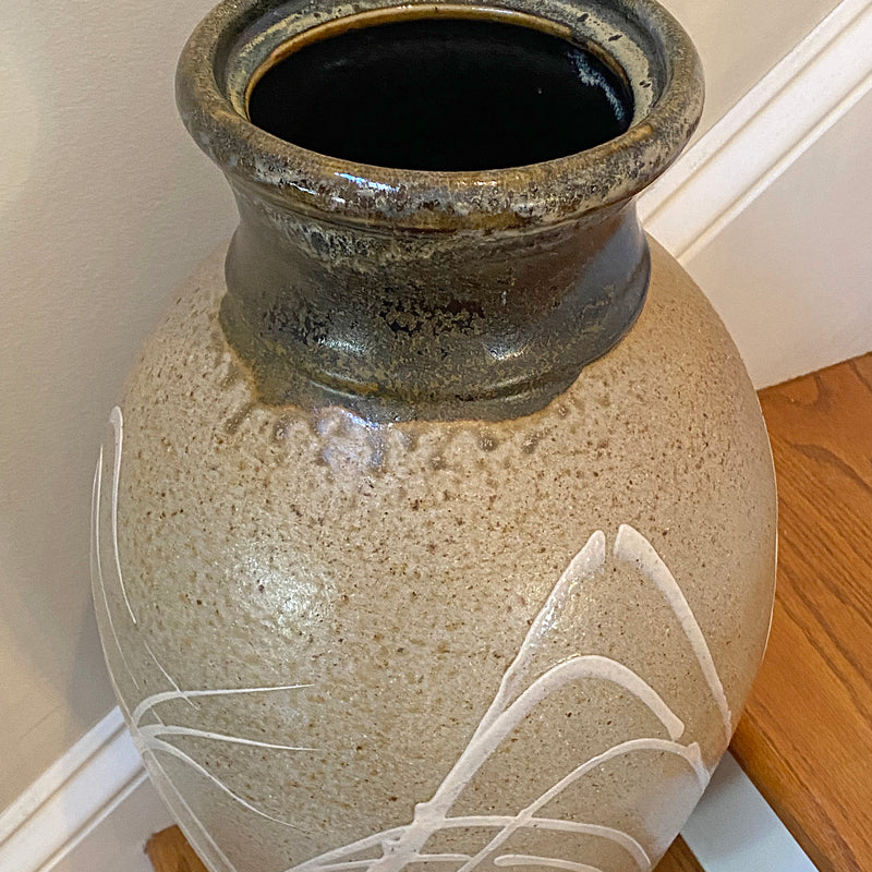 Extra Large Tan/White Embellished Vase