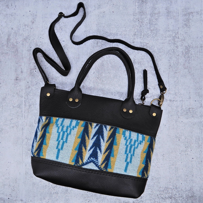 Loretta Pouch - Black Leather w/Turquoise Vista Pendleton Panel