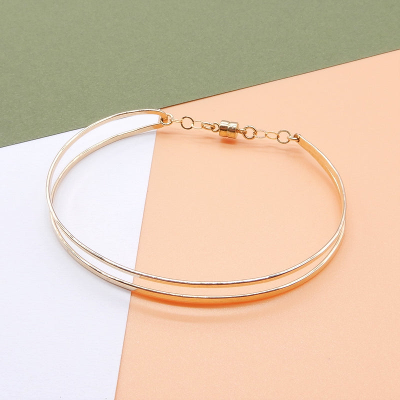 Double Curved Bar Cuff Bracelet in Gold