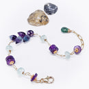 Rainbow Flourite Cluster/Amethyst/Indicolite Bracelet in Gold