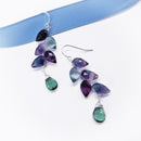 5 Rainbow Flourite Teardrops w/Indicolite Earrings in Silver
