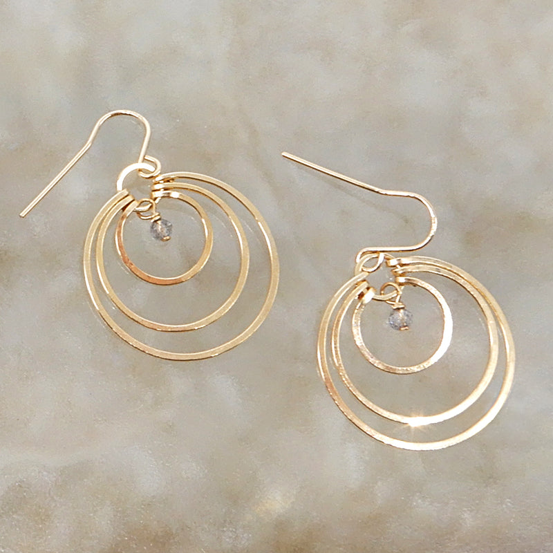Three Circles With Labradorite Earring in Gold