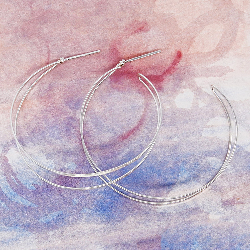 Double Hoop Post Earring Lg in Silver