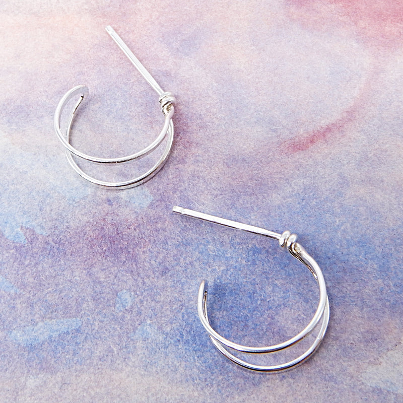 Double Hoop Post Earring Tiny in Silver