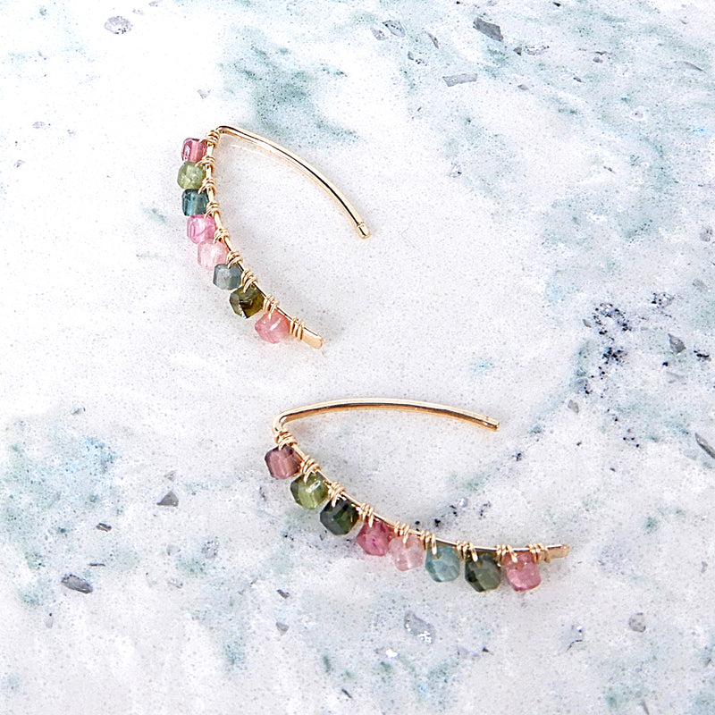 Wrapped Channel/Tourmaline Gold Earring