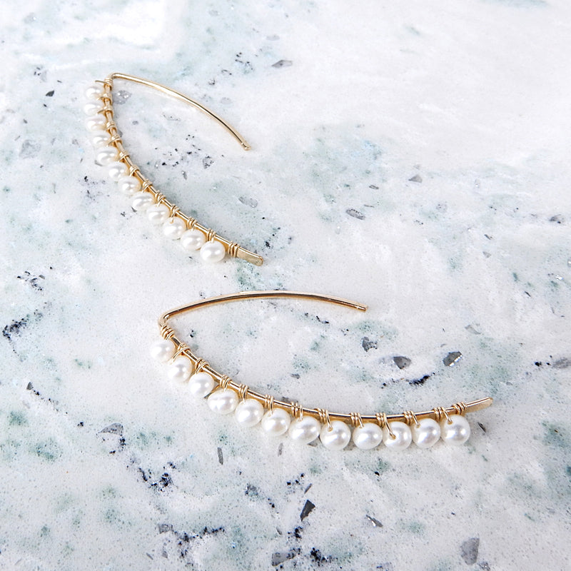 Wrapped Channel/Pearl Gold Earring