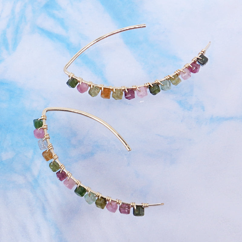 Wrapped Gold Channel/Tourmaline Long Earring