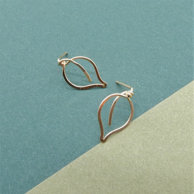 Forged Leaf Post Earring Med in Gold