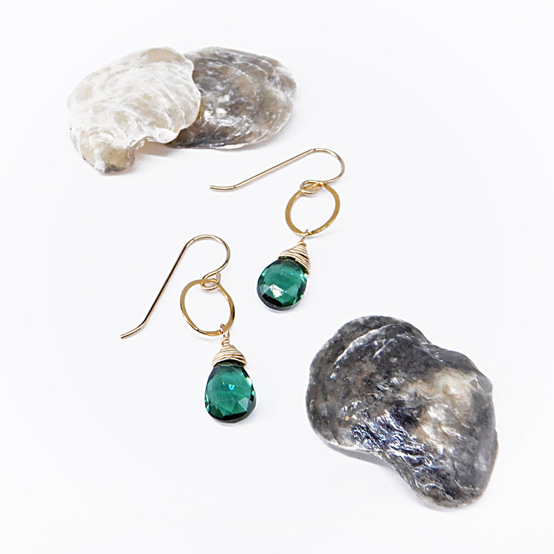 Oval Link w/Indicolite Drop Earrings in Gold